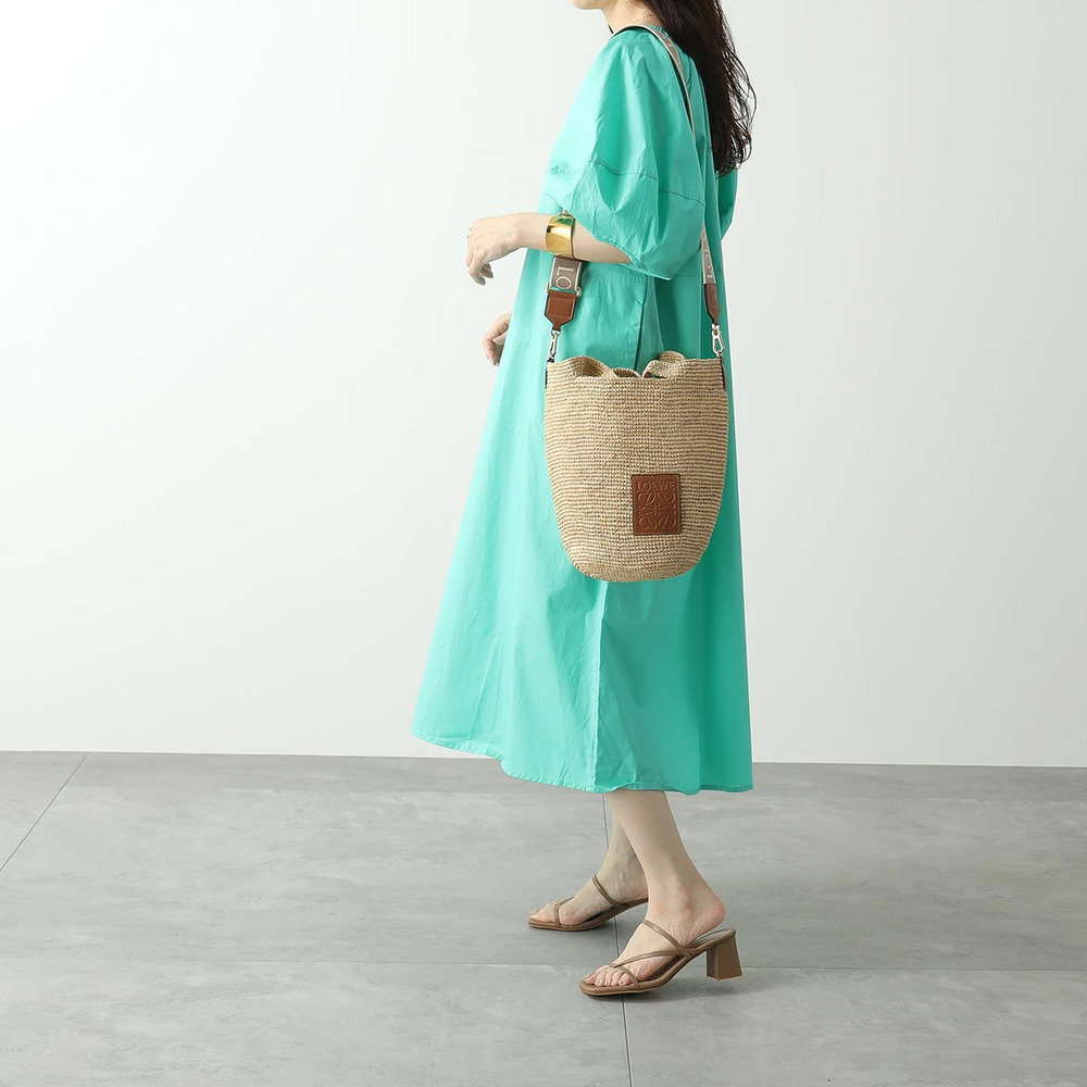 Loewe Slit Bag Raffia Calf Leather Tote Shoulder TAN
